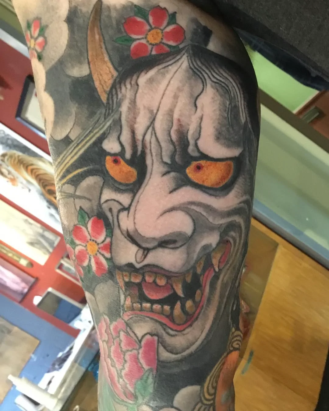 Hannya Mask — Japanese tattoo by Erik Payne at Inkvision Tattoo in Boise, Idaho