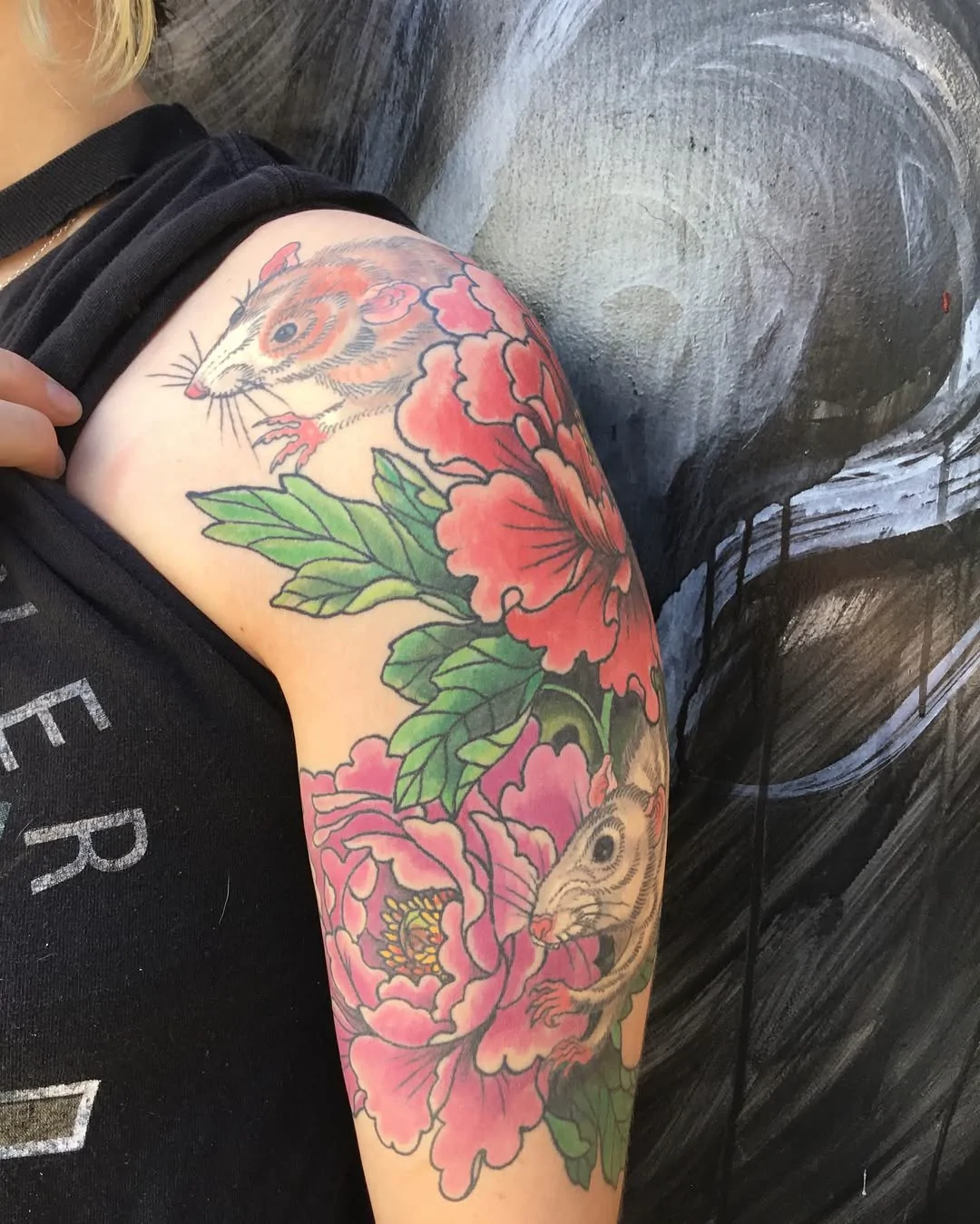 Peony and Mice — Japanese tattoo by Erik Payne at Inkvision Tattoo in Boise, Idaho