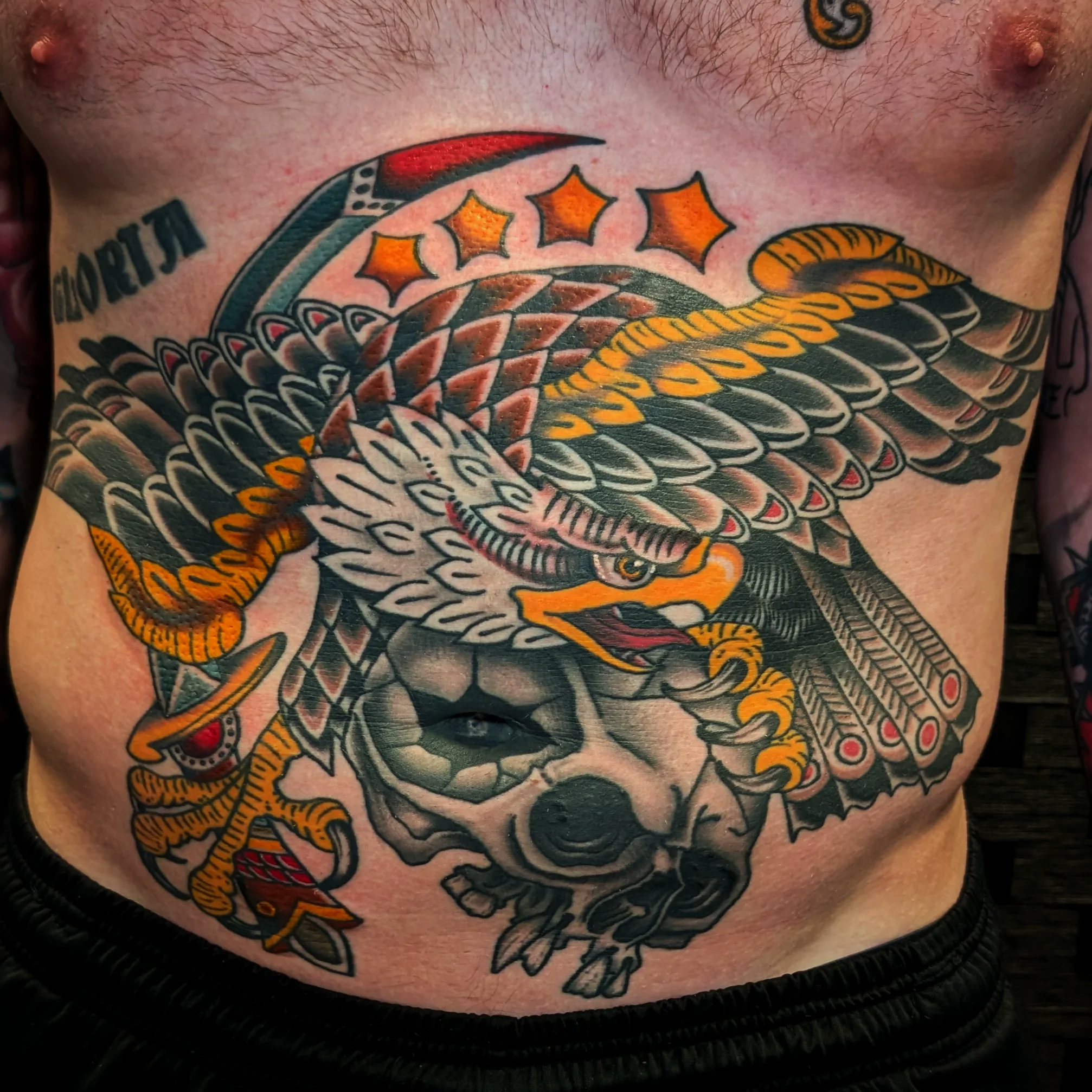 Many-Eyed Creature — Traditional tattoo by Daniel Gerbis at Inkvision Tattoo in Boise, Idaho