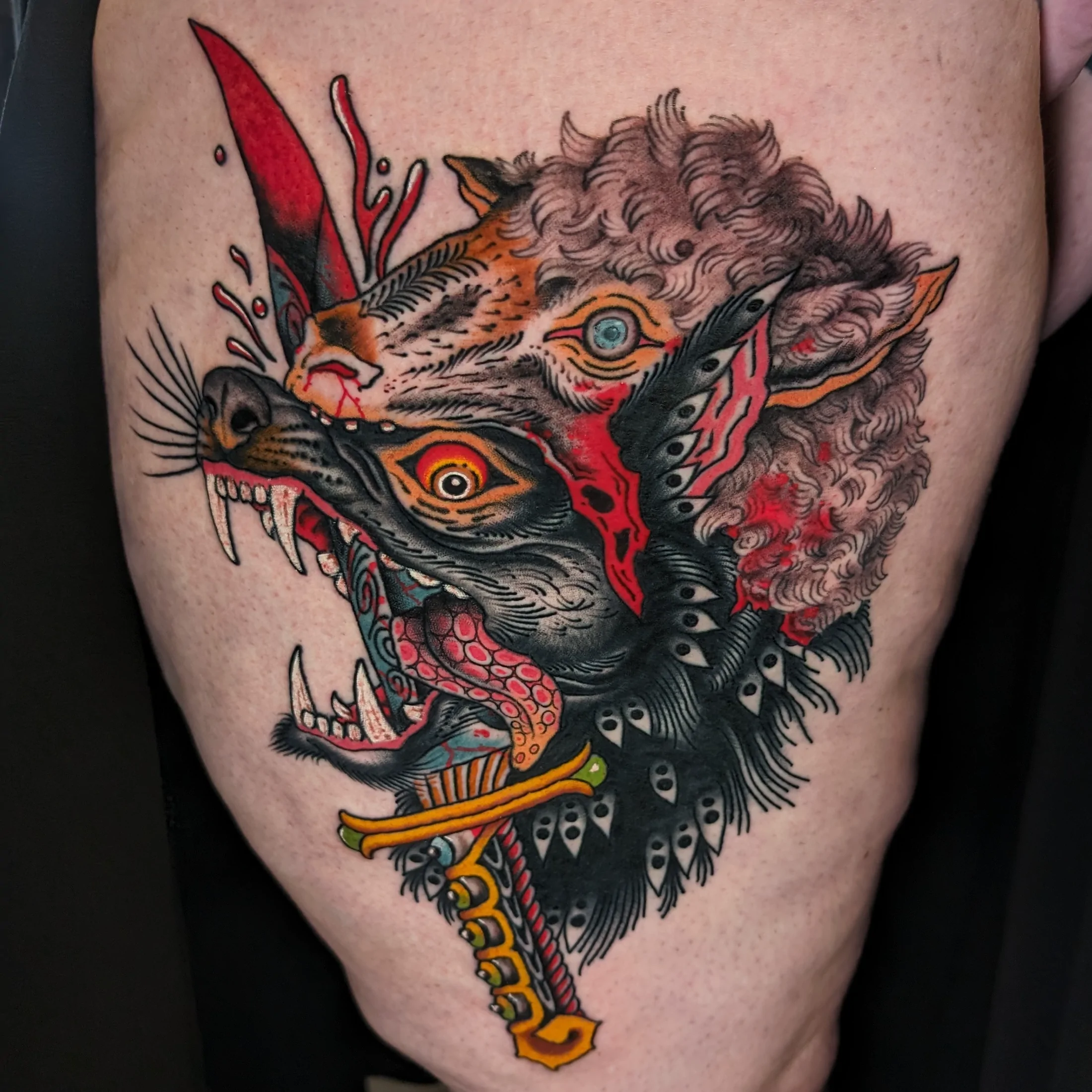 Frog and Bulldog — Traditional tattoo by Daniel Gerbis at Inkvision Tattoo in Boise, Idaho