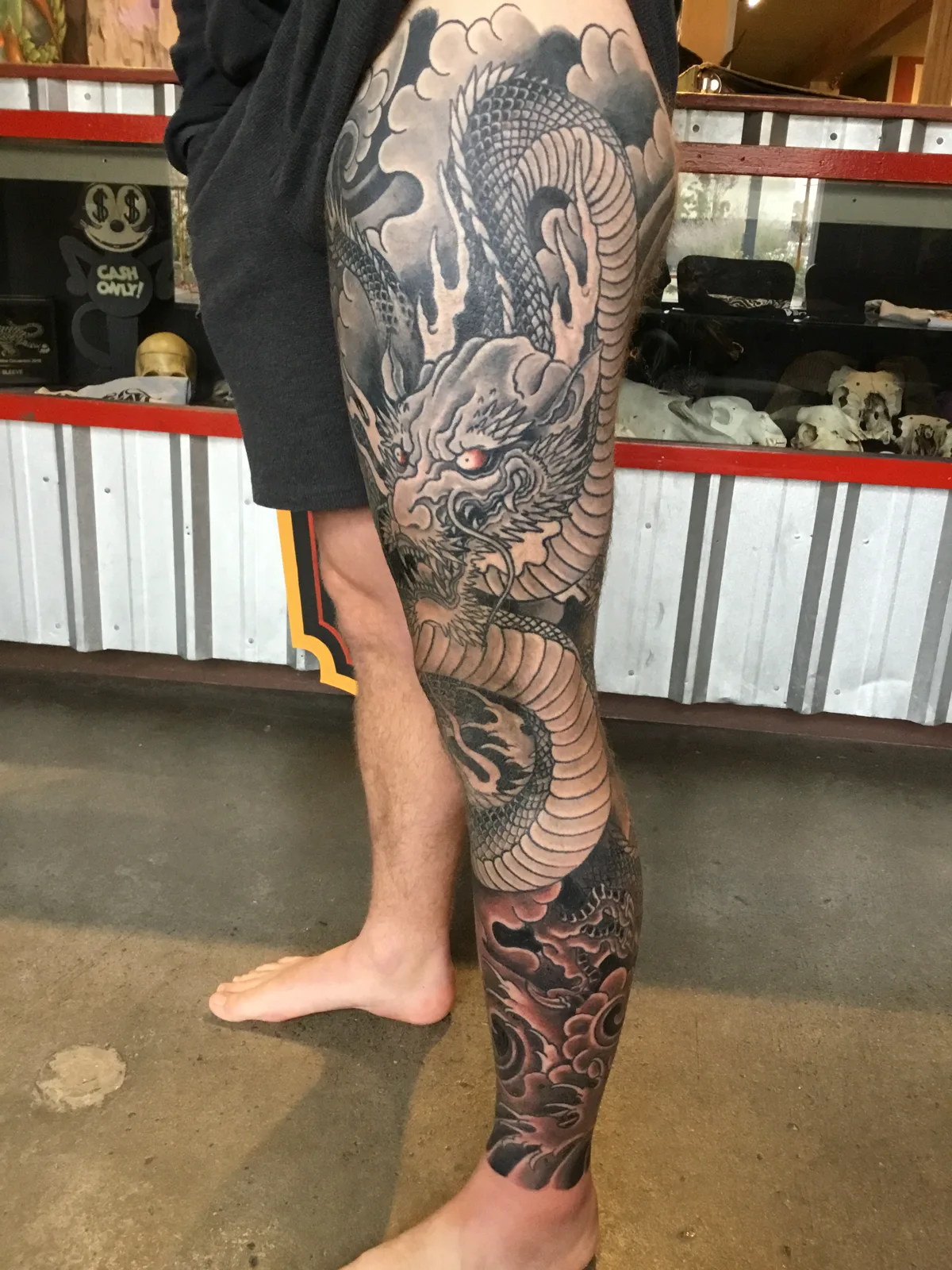 Black Dragon Leg Sleeve — Japanese tattoo by Erik Payne at Inkvision Tattoo in Boise, Idaho
