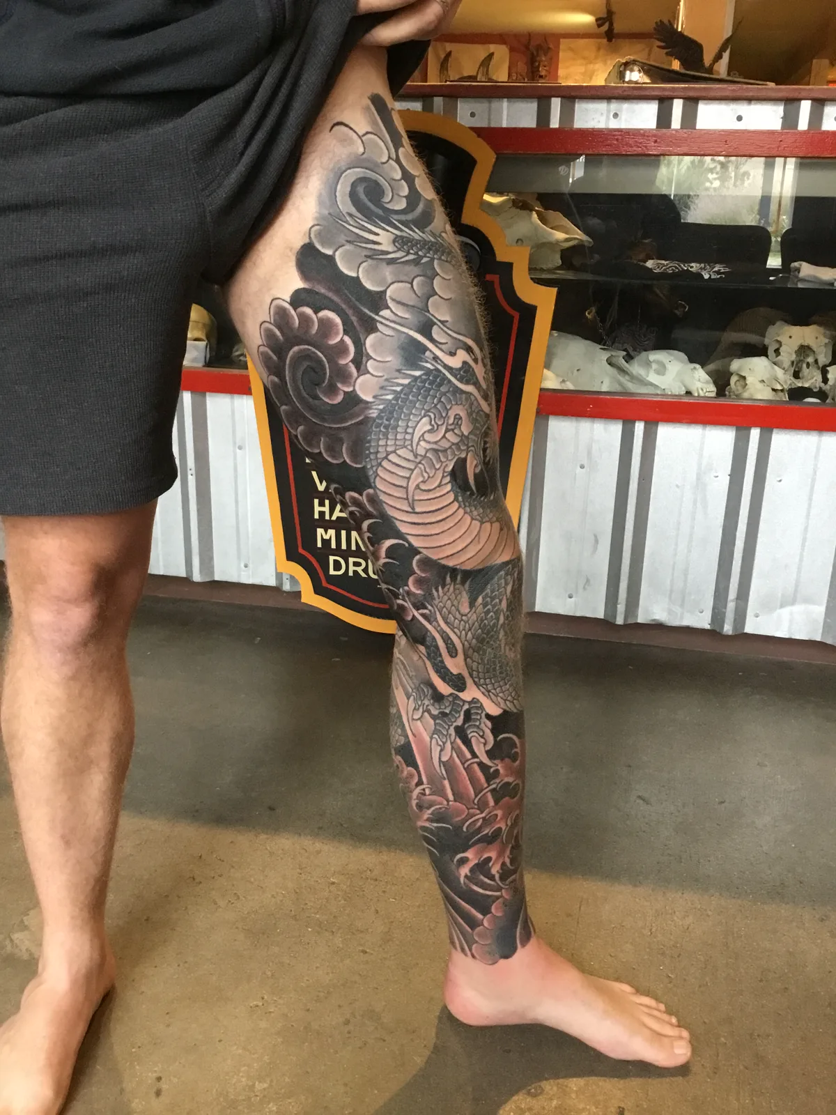 Dragon and Waves Leg Sleeve — Japanese tattoo by Erik Payne at Inkvision Tattoo in Boise, Idaho