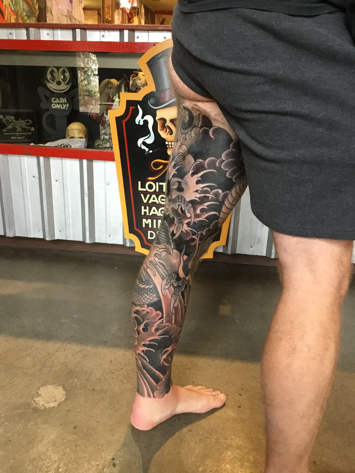 Dragon and Skull Leg Sleeve — Japanese tattoo by Erik Payne at Inkvision Tattoo in Boise, Idaho